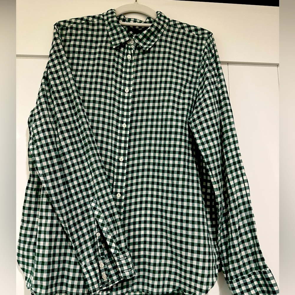 J CREW Green Gingham Cotton Button Down - SIZE 14